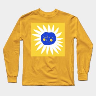 White flower with blue happy face, version 1 Long Sleeve T-Shirt